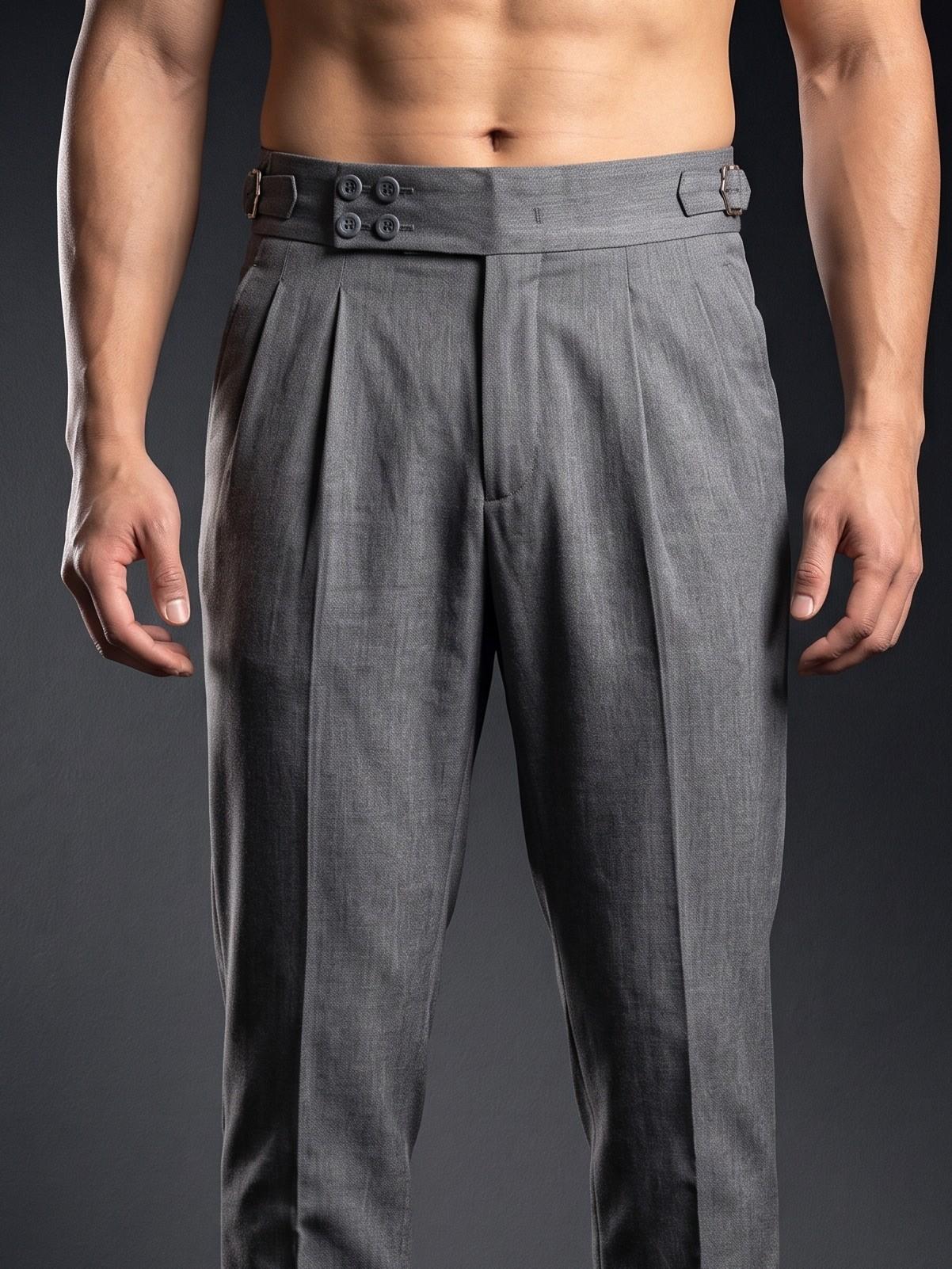 Мъжки елегантен панталон с висока талия – Тъмносив цвят - Image 2