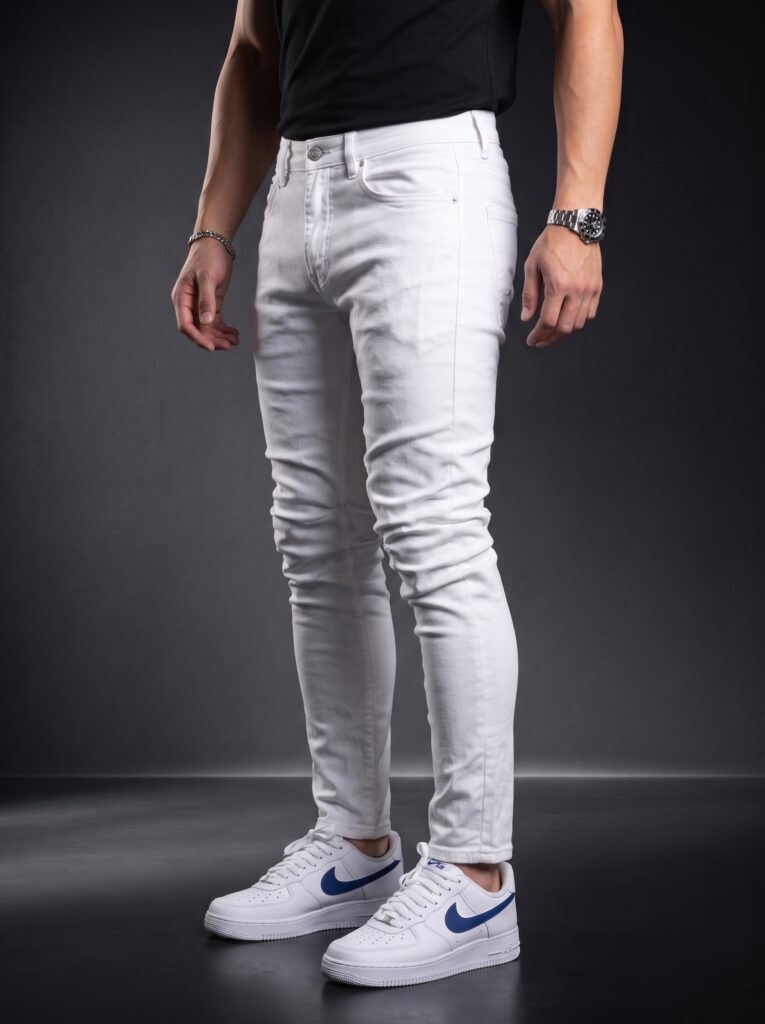 Мъжки изчистени дънки Slim Fit – Бяло