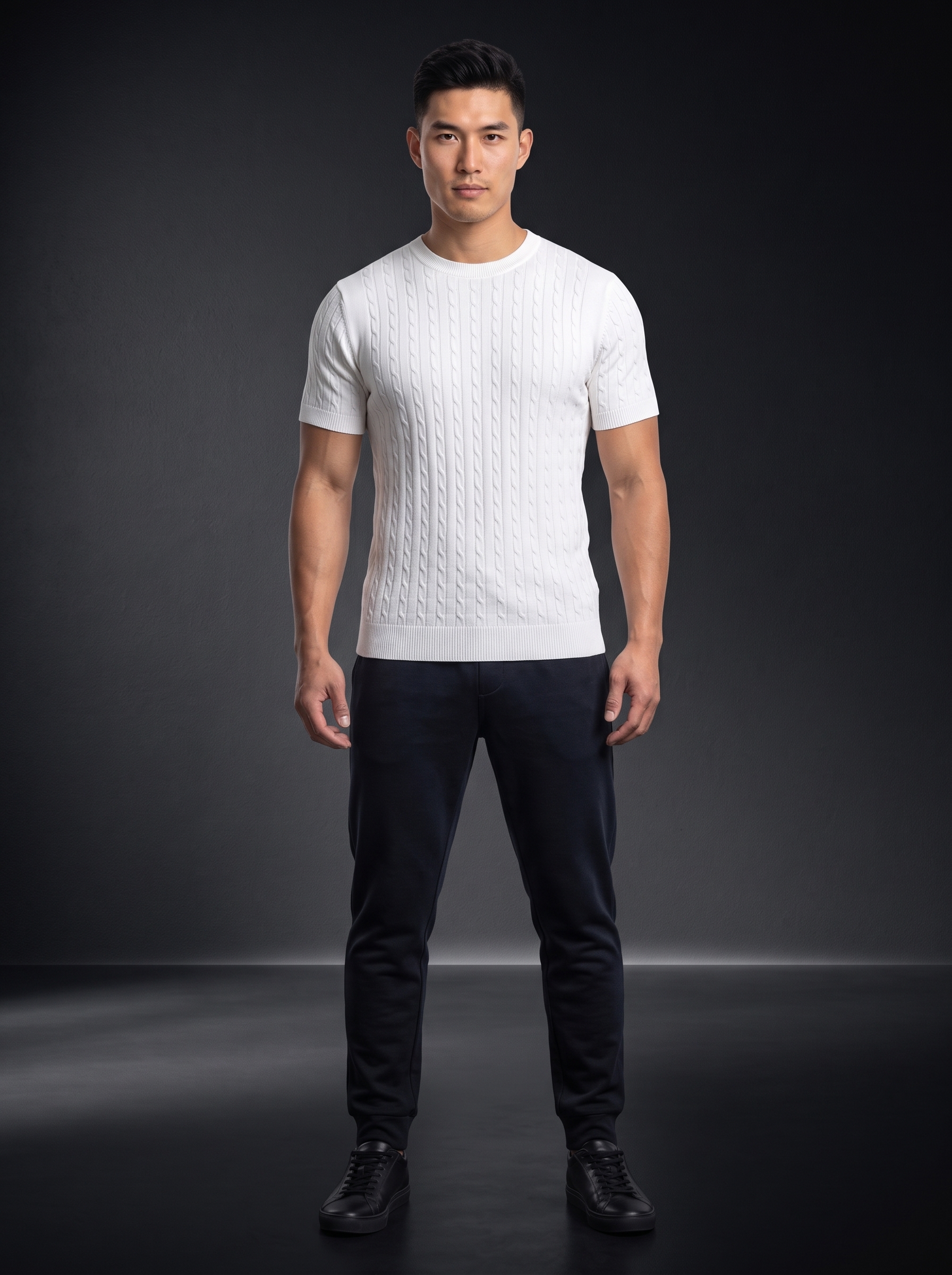 Мъжка тениска с релефна плетка "Cable Knit" – Бяла