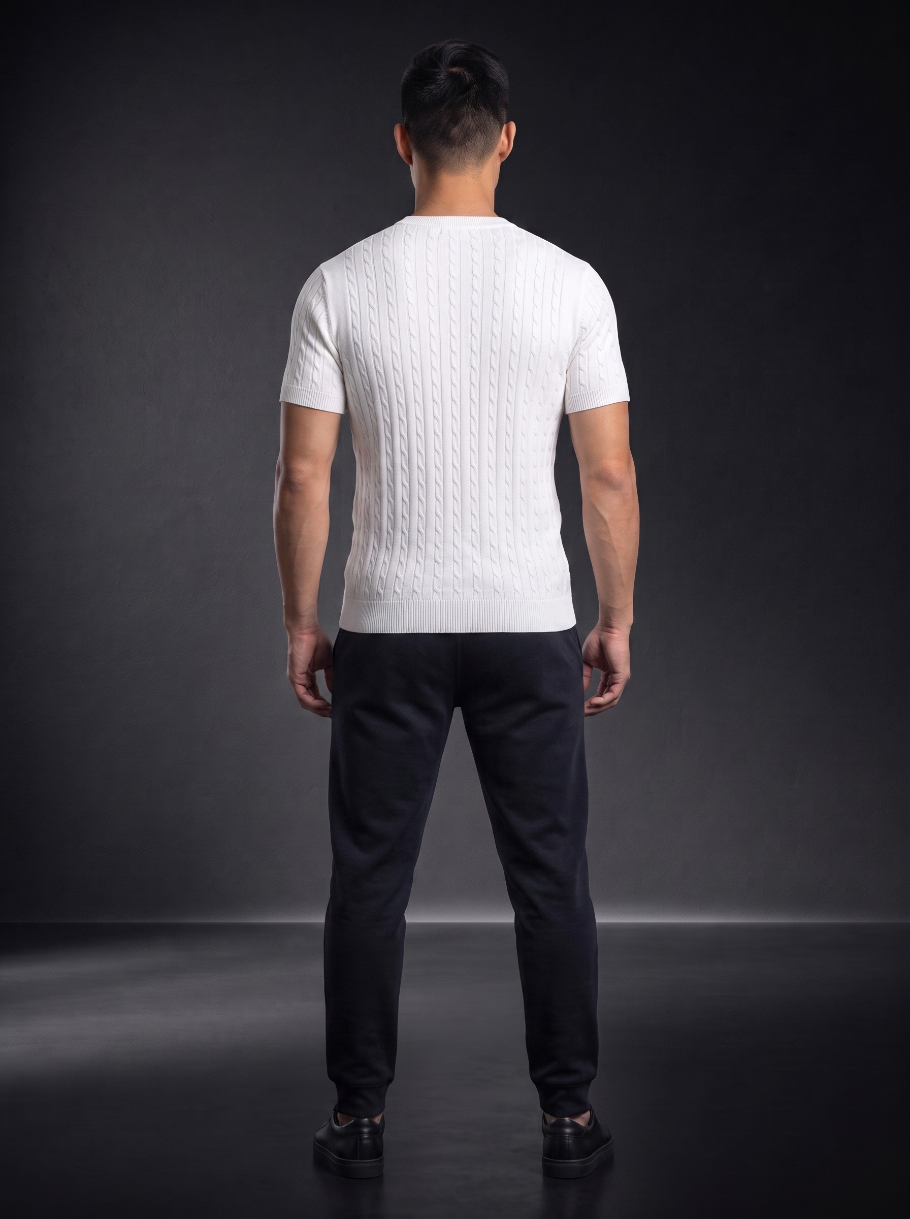 Мъжка тениска с релефна плетка "Cable Knit" – Бяла - Image 5