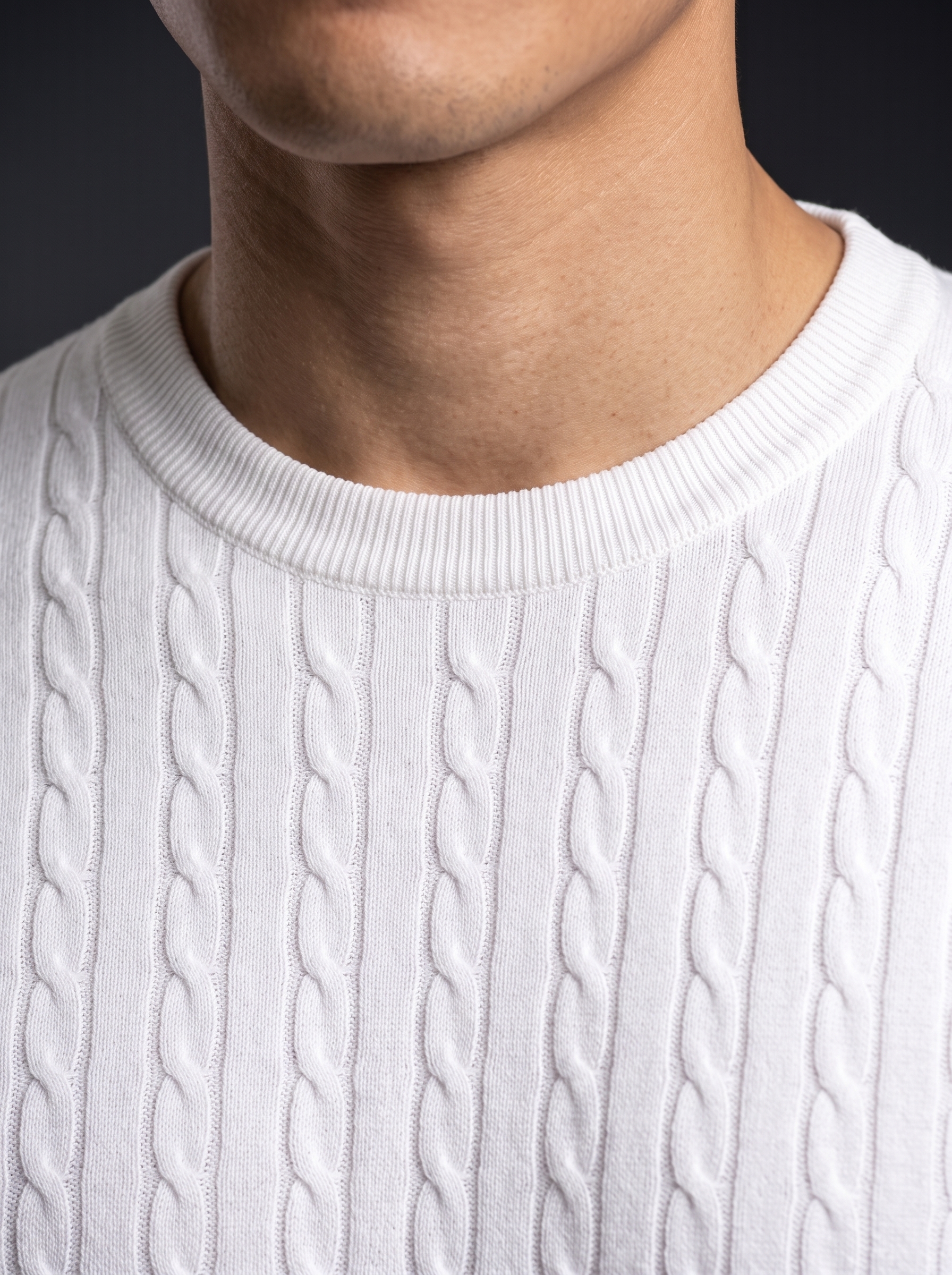 Мъжка тениска с релефна плетка "Cable Knit" – Бяла - Image 7