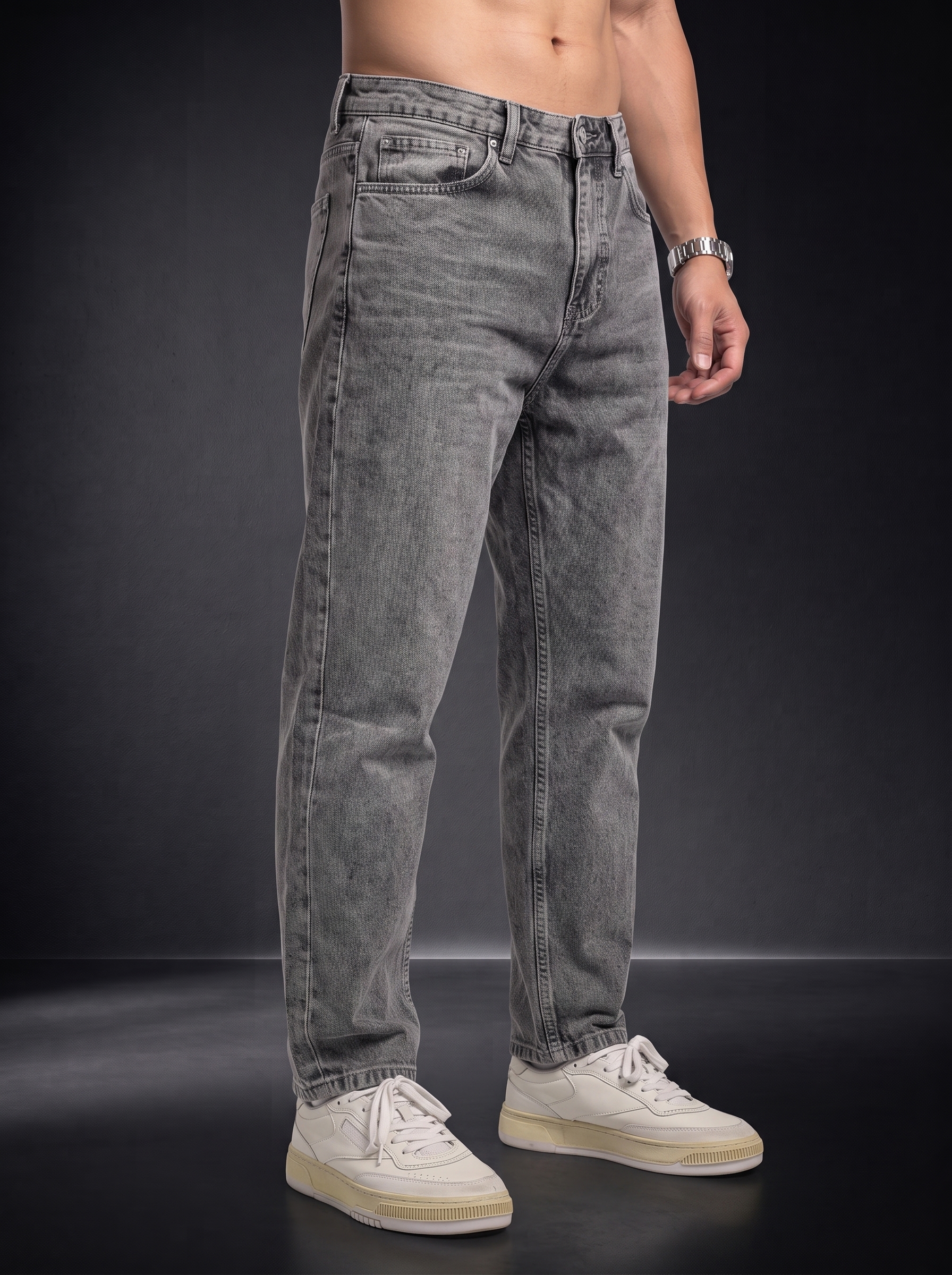 Мъжки свободни дънки Boyfriend Fit – Сив деним - Image 3