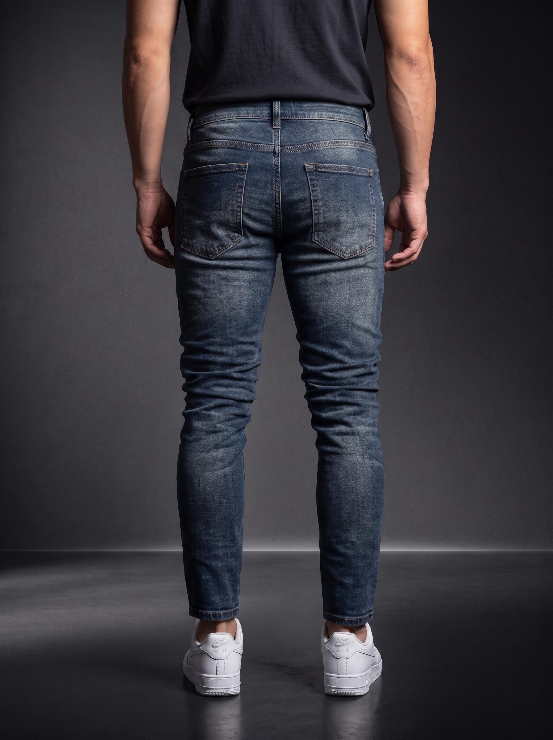 Мъжки дънки Slim Fit – Тъмен деним / Син-сив - Image 3