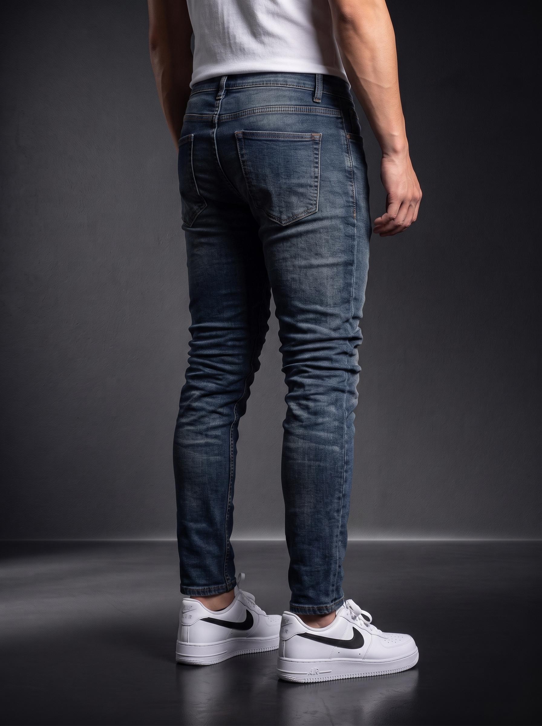 Мъжки дънки Slim Fit – Тъмен деним / Син-сив - Image 4