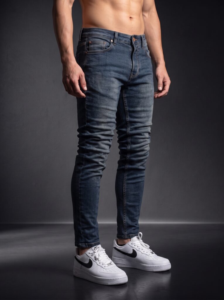 Мъжки дънки Slim Fit – Тъмен деним / Син-сив