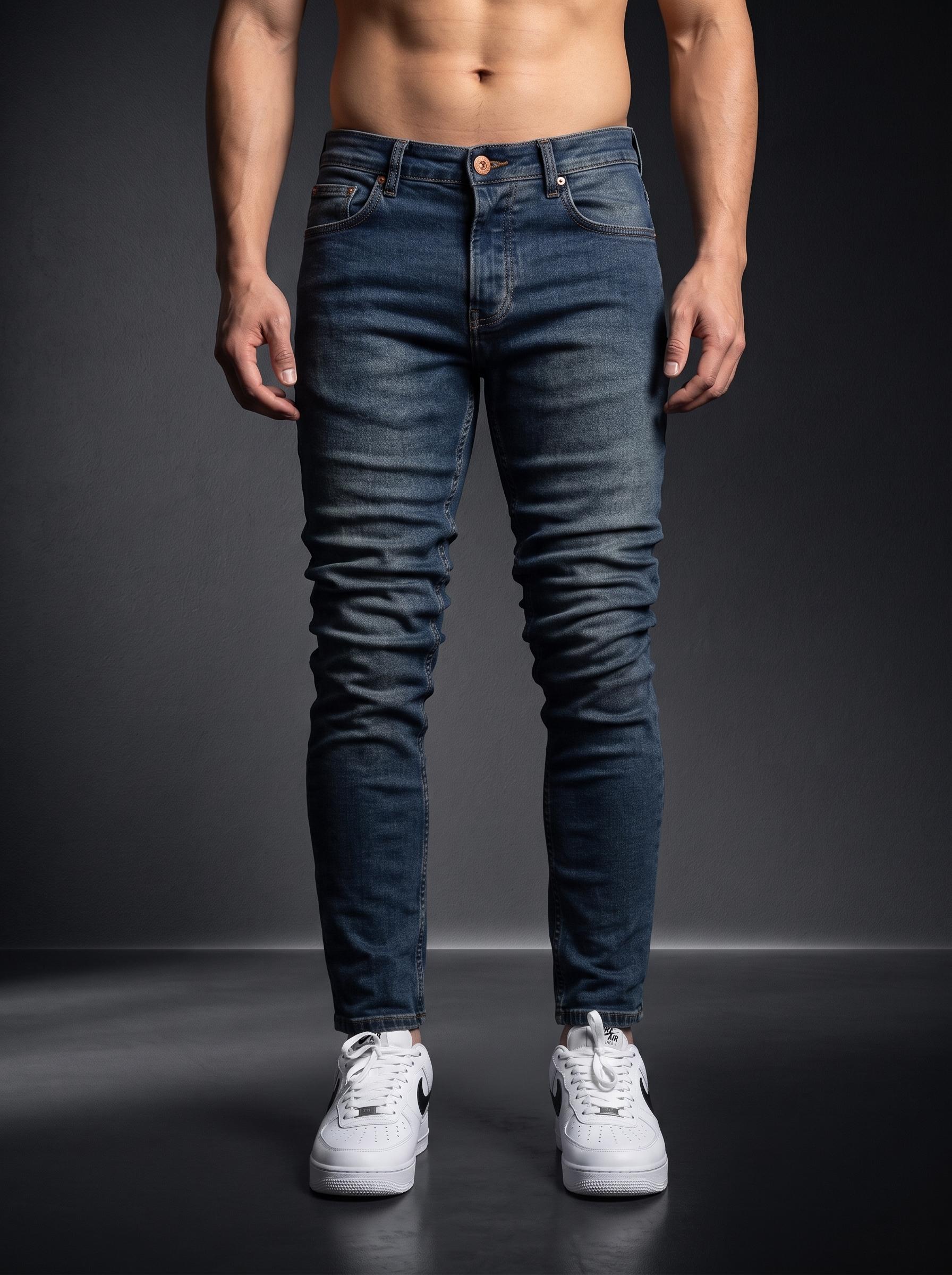 Мъжки дънки Slim Fit – Тъмен деним / Син-сив - Image 5