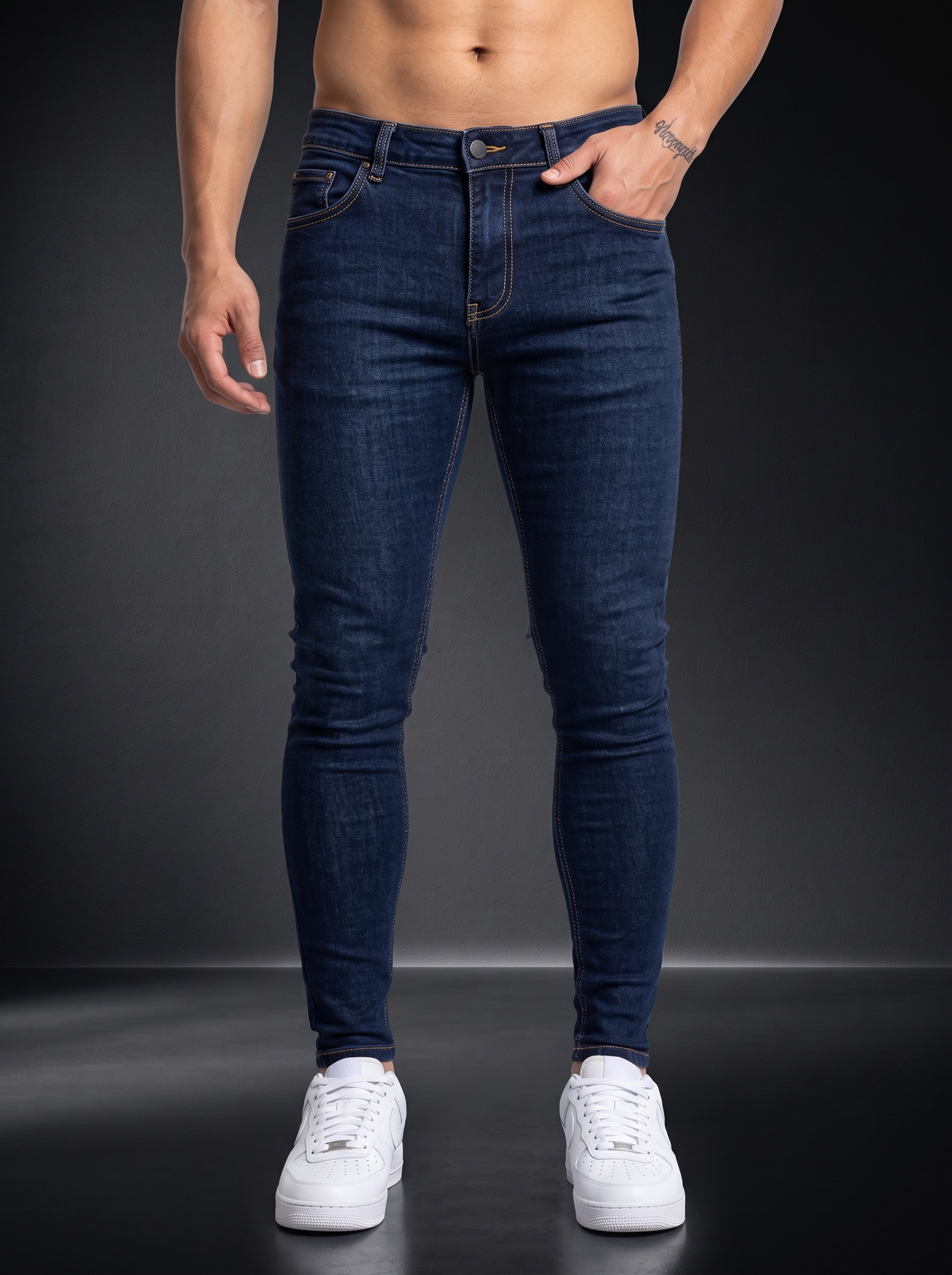 Мъжки изчистени дънки Slim Fit – Тъмен деним