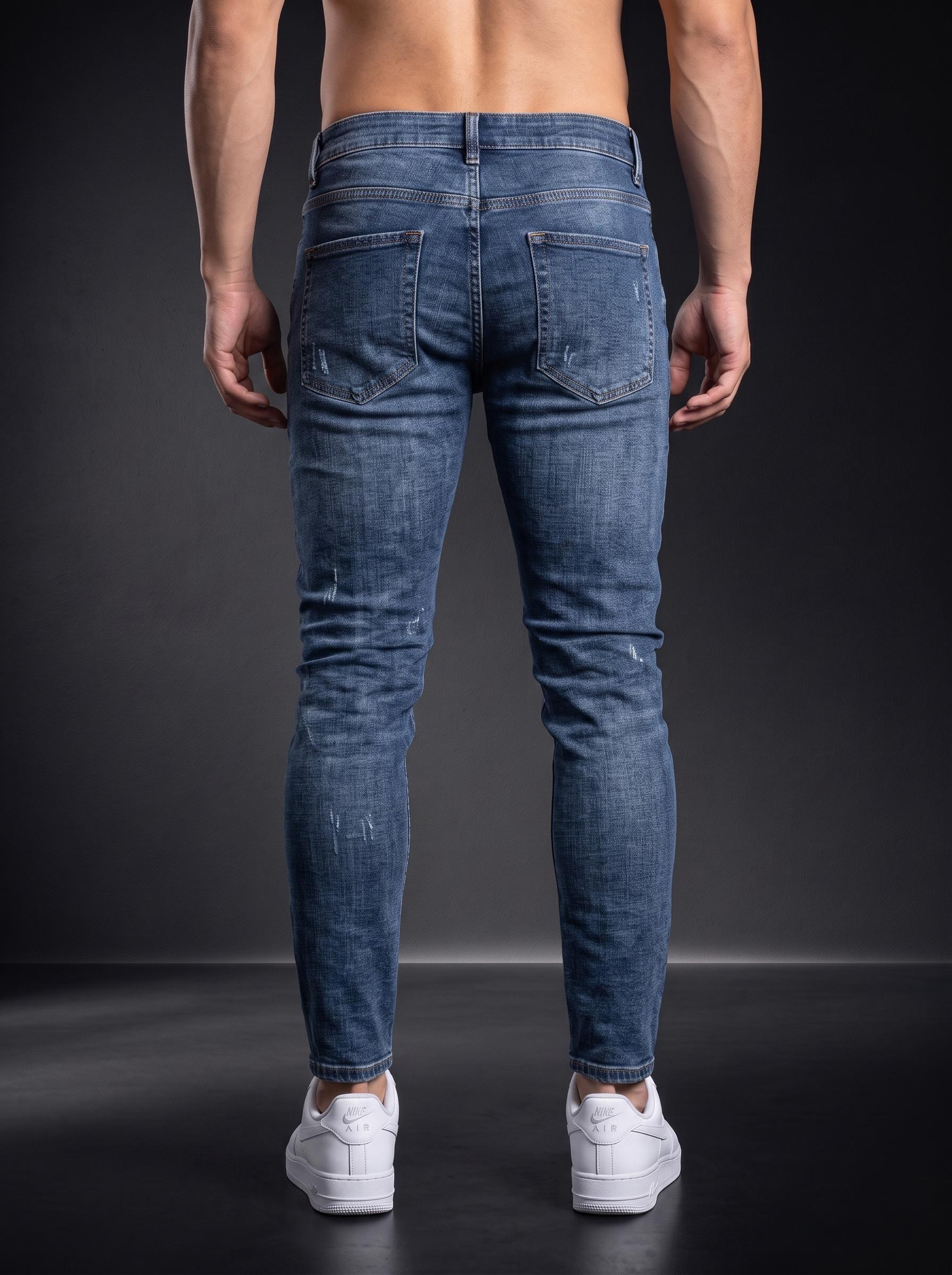 Мъжки накъсани дънки Slim Fit – Тъмен деним - Image 2