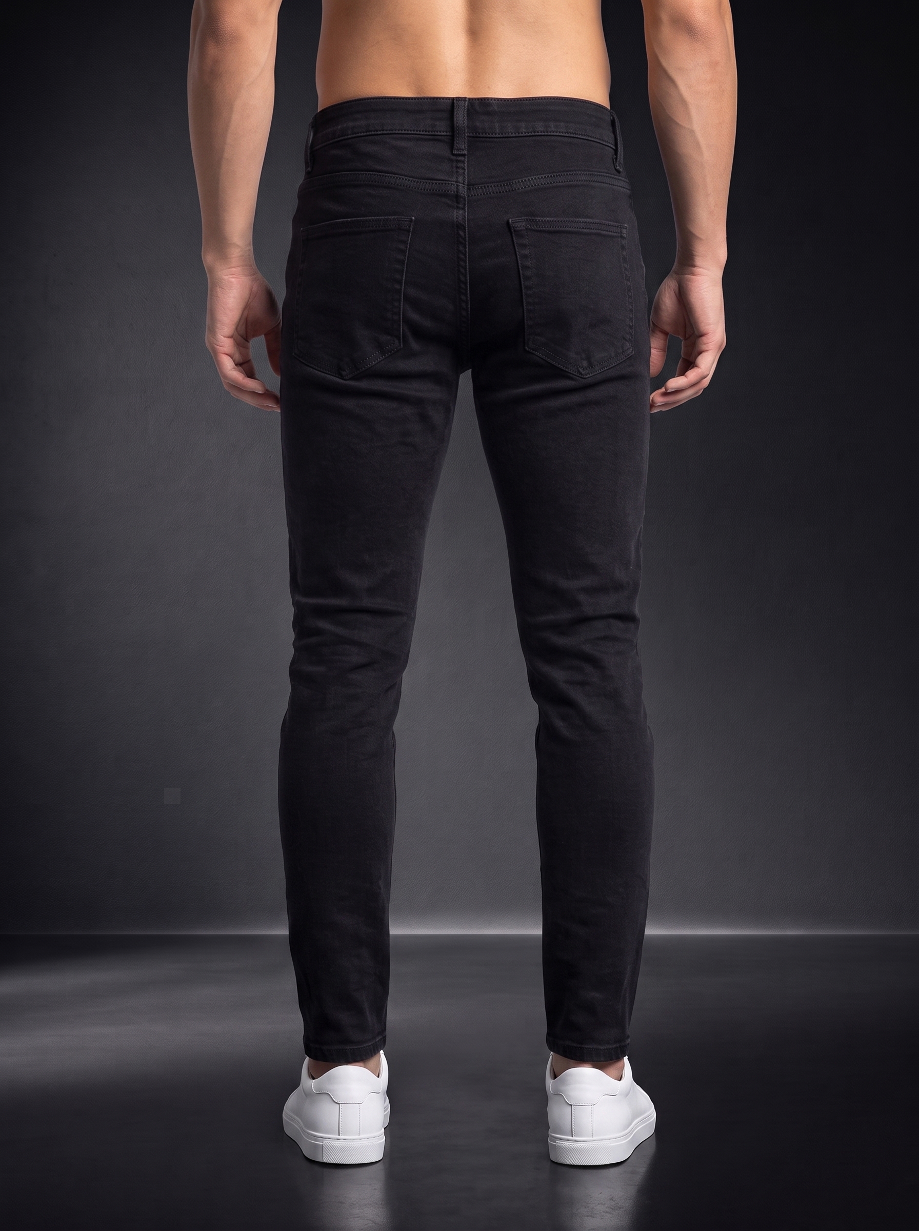 Мъжки накъсани на коленете дънки Slim Fit – Черен деним - Image 5