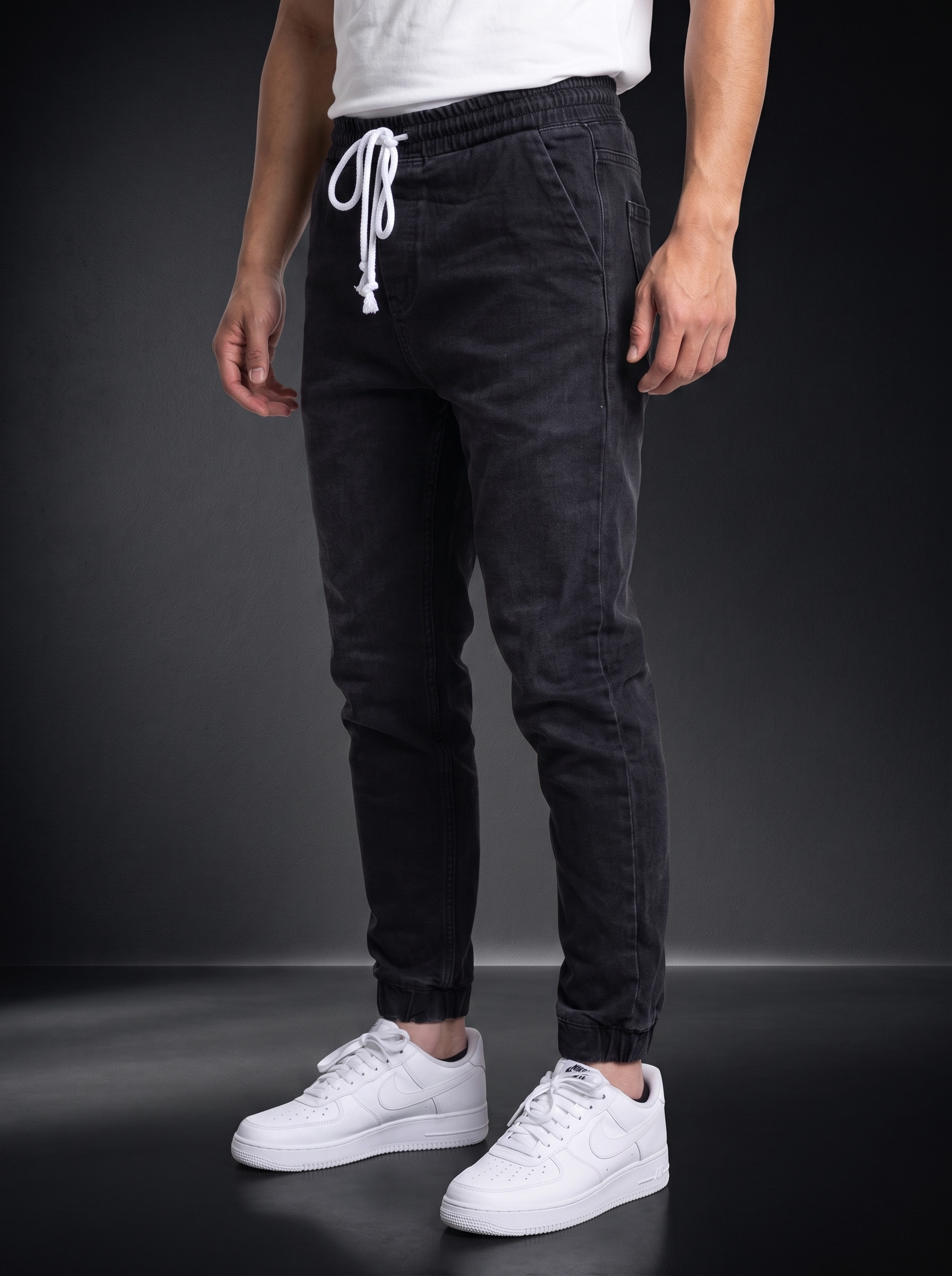 Мъжки дънкови панталони с ластик Jogger Fit – Черен