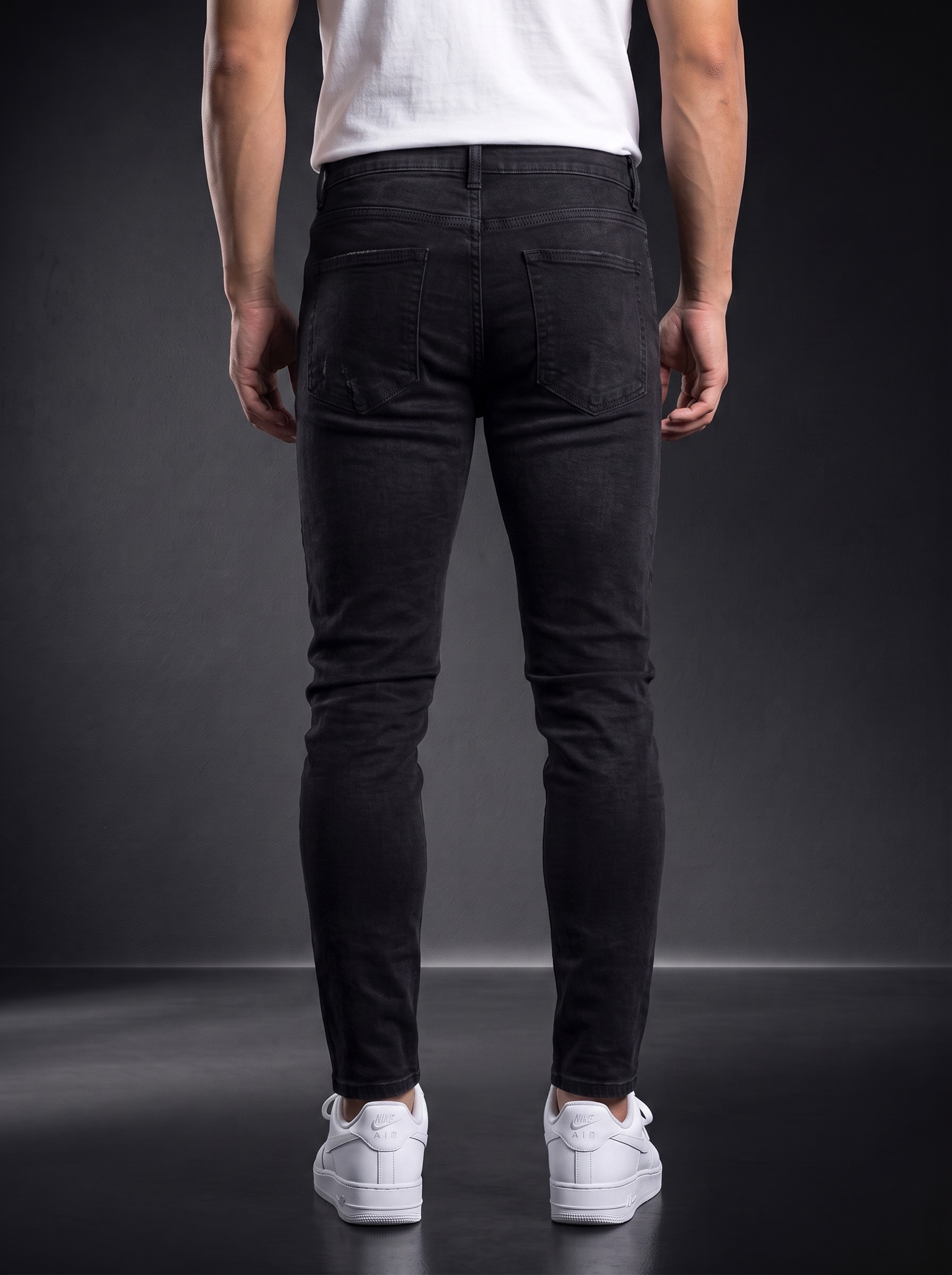 Мъжки надрани дънки Slim Fit – Черен деним - Image 3