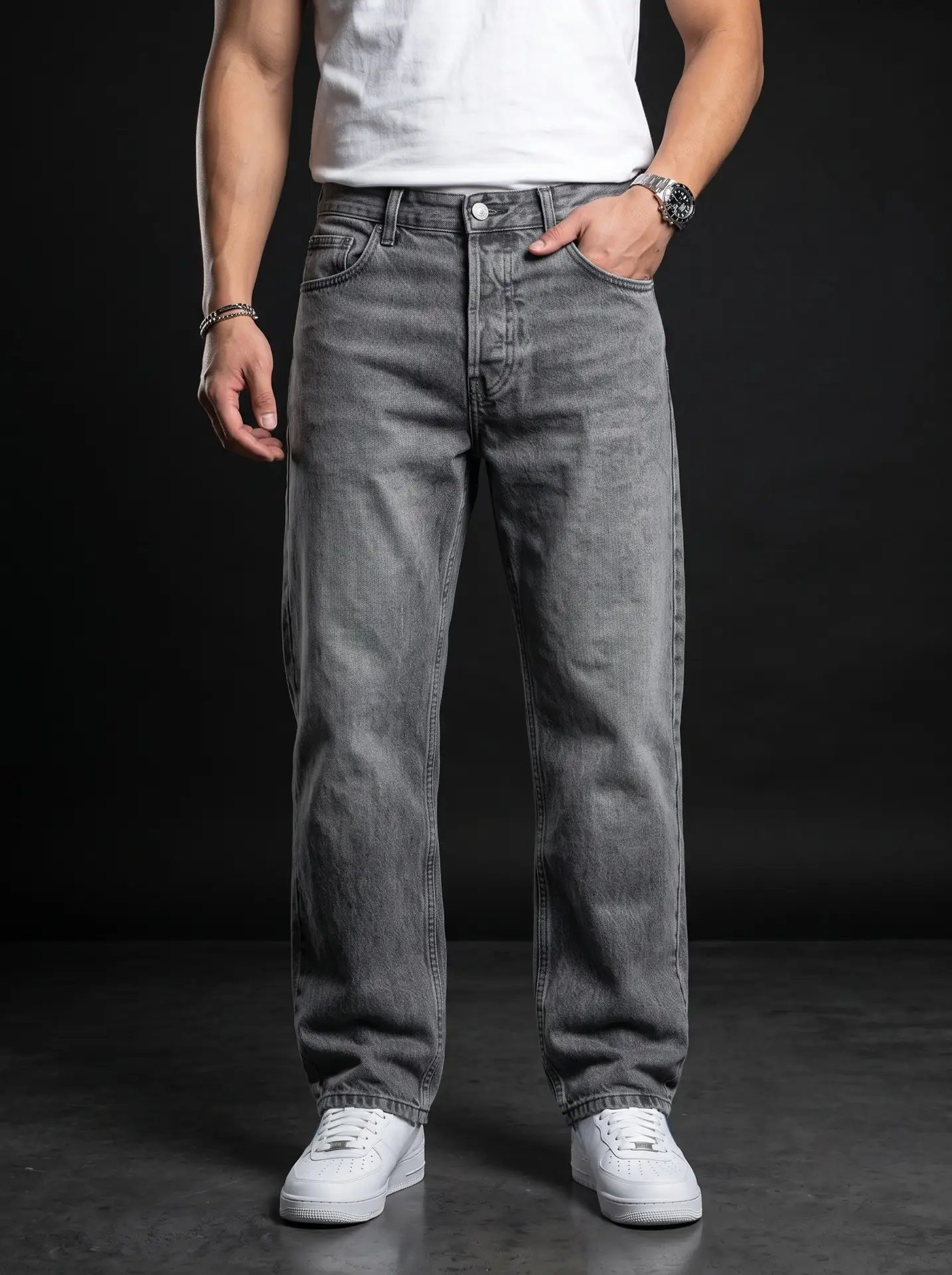 Класически мъжки дънки Loose Fit – Сиви - Image 5