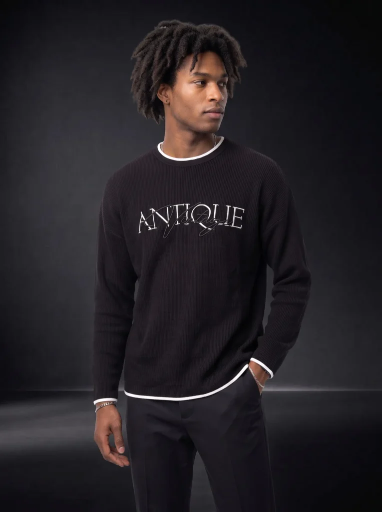 Плетена мъжка блуза ANTIQUE – Black Premium