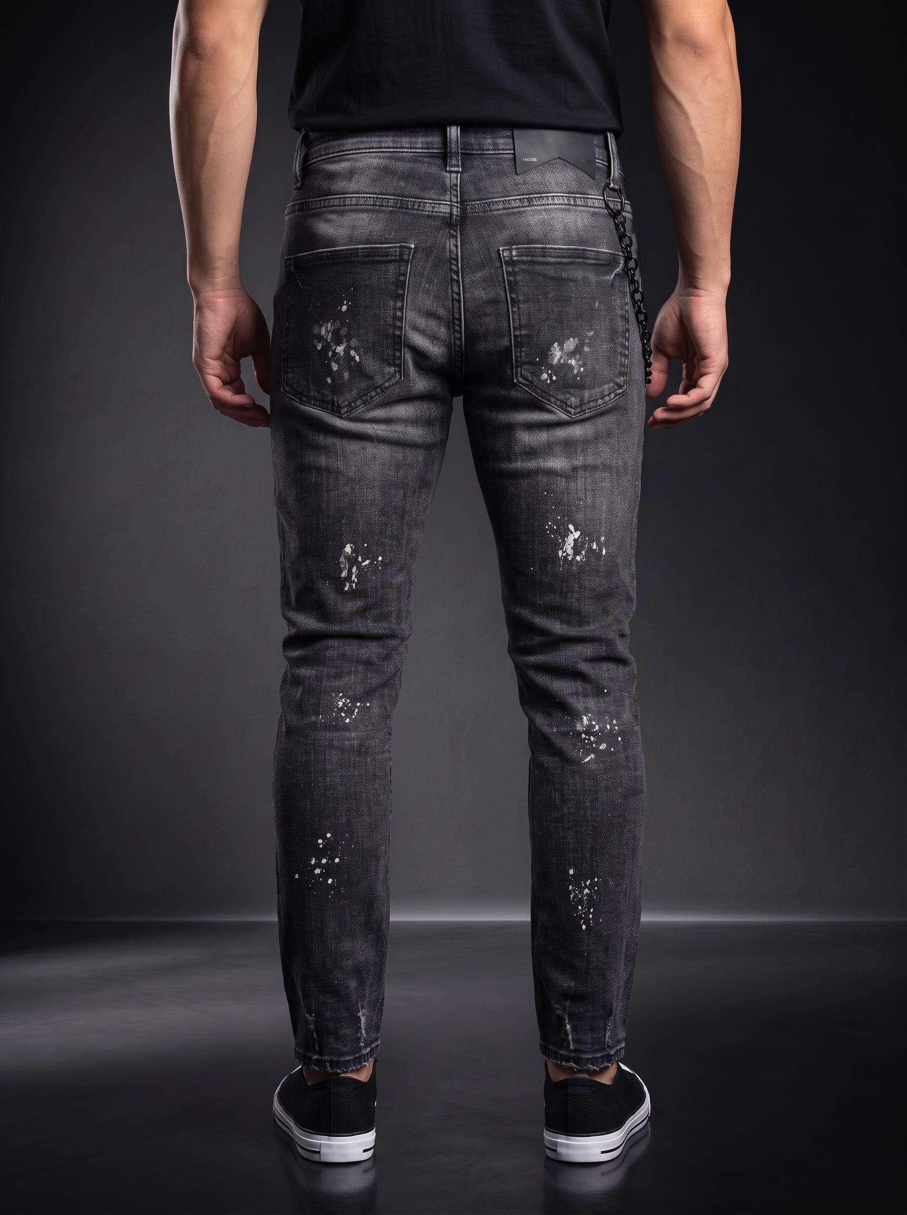 Мъжки Slim Fit дънки с накъсани детайли и кръпки – Графит - Image 4